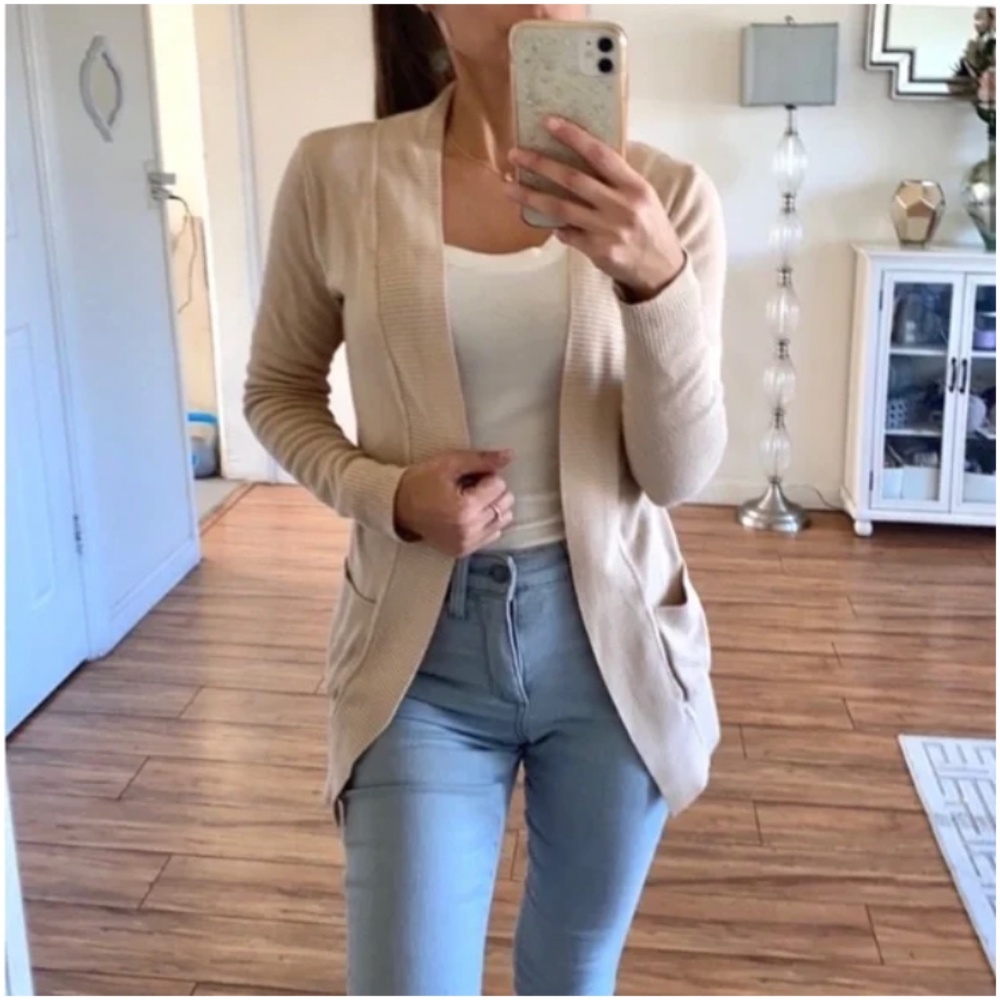 🪞 open front nude long sleeve side pocket cardigan sweater top